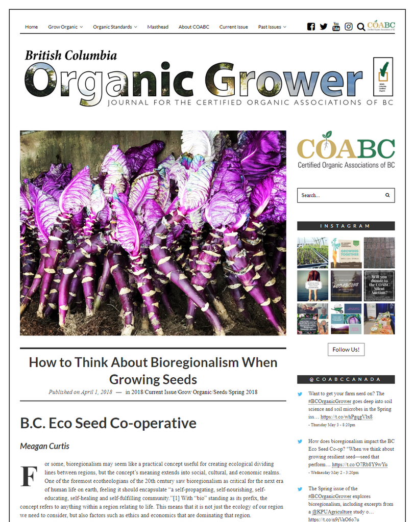 BC Eco Seeds Co-op in Spring Issue of BC Organic Grower