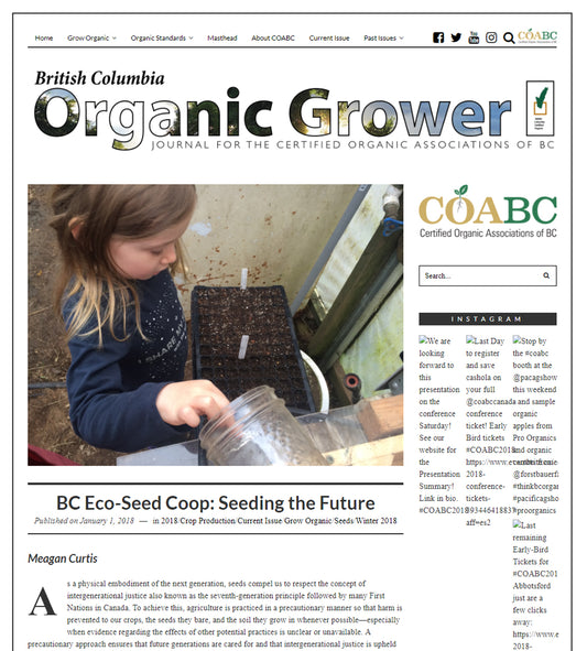 BC Eco Seeds Co-op in the BC Organic Grower